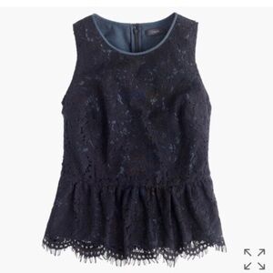 J. Crew Black Lace Sleeveless Peplum Top $88 Size 4